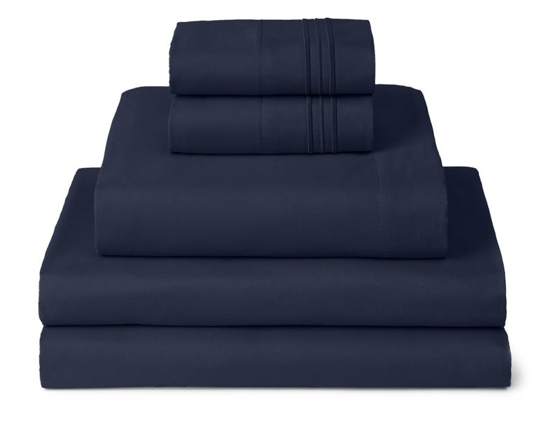 Mellanni Split King Sheets Set - 5 PC Iconic Collection Bedding - Hotel Luxury, Extra Soft, Cooling Bed Sheets - Wrinkle, Fade, Stain Resistant (Split King, Navy Blue) - Image 1